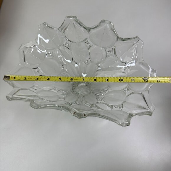 Vintage Clear/Frosted Flower Petal Fruit Bowl Basket with Foot Pedestal 13"x7" - Picture 9 of 13